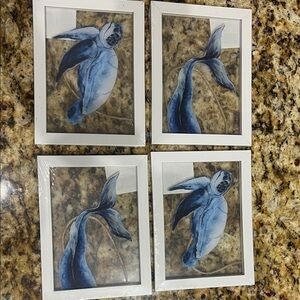 Set of 4 Blue Mermaid Tail and Sea Turtle Art Prints
